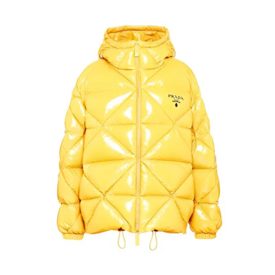(Women) PRADA SS22 Yellow Puffer Jacket with Logo Print and Hood. 291952-1ZAH-F0322-S-212