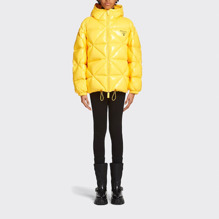 Lookbook (Women) PRADA SS22  Yellow Puffer Jacket with Logo Print and Hood. 291952-1ZAH-F0322-S-212
