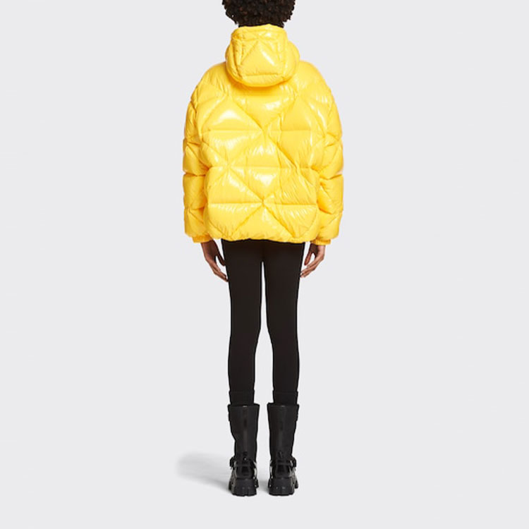Shop (Women) PRADA SS22  Yellow Puffer Jacket with Logo Print and Hood. 291952-1ZAH-F0322-S-212