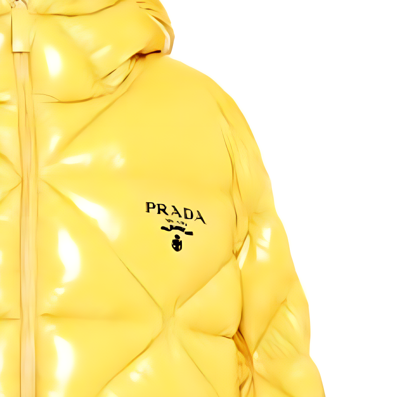 Sizing (Women) PRADA SS22  Yellow Puffer Jacket with Logo Print and Hood. 291952-1ZAH-F0322-S-212