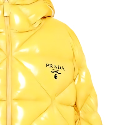 (Women) PRADA SS22 Yellow Puffer Jacket with Logo Print and Hood. 291952-1ZAH-F0322-S-212 Sizing (Women) PRADA SS22 Yellow Puffer Jacket with Logo Print and Hood. 291952-1ZAH-F0322-S-212