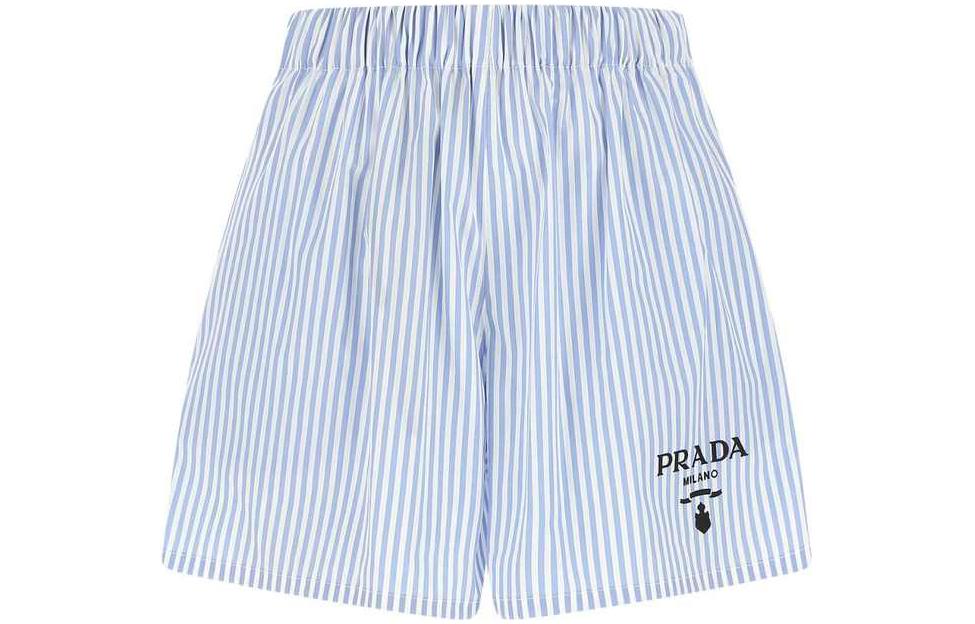 Order (W) 普拉达 SS22 蓝色条纹标志印花松紧腰休闲短裤 女款. P219GR-S-22-1-1UXT-F0076