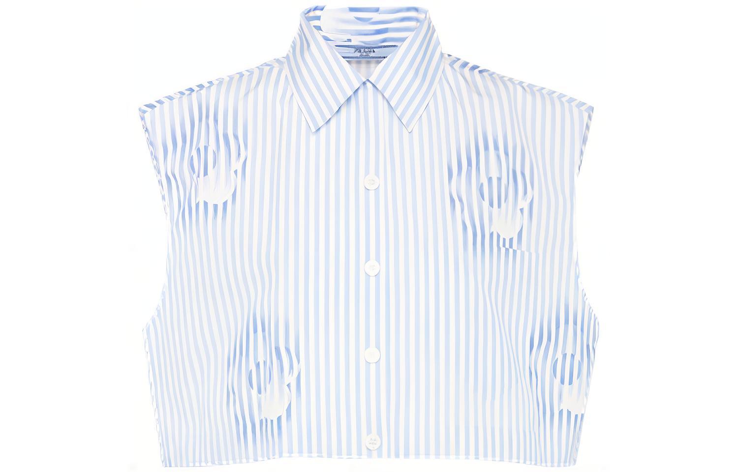 (Women) PRADA SS22 Floral & Striped Print Sleeveless Poplin Shirt Women’s Light Blue P456F-10MY-F0076-S-221