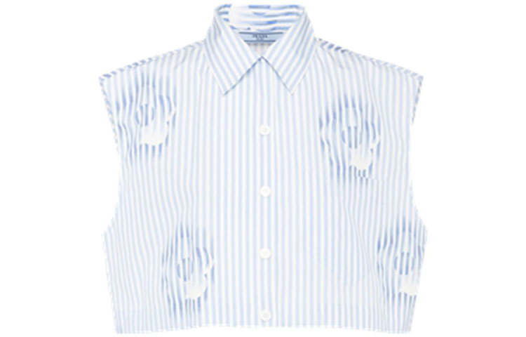 Order (W) PRADA SS22 花卉條紋無袖棉質襯衫 女款淺藍色 P456F-10MY-F0076-S-221