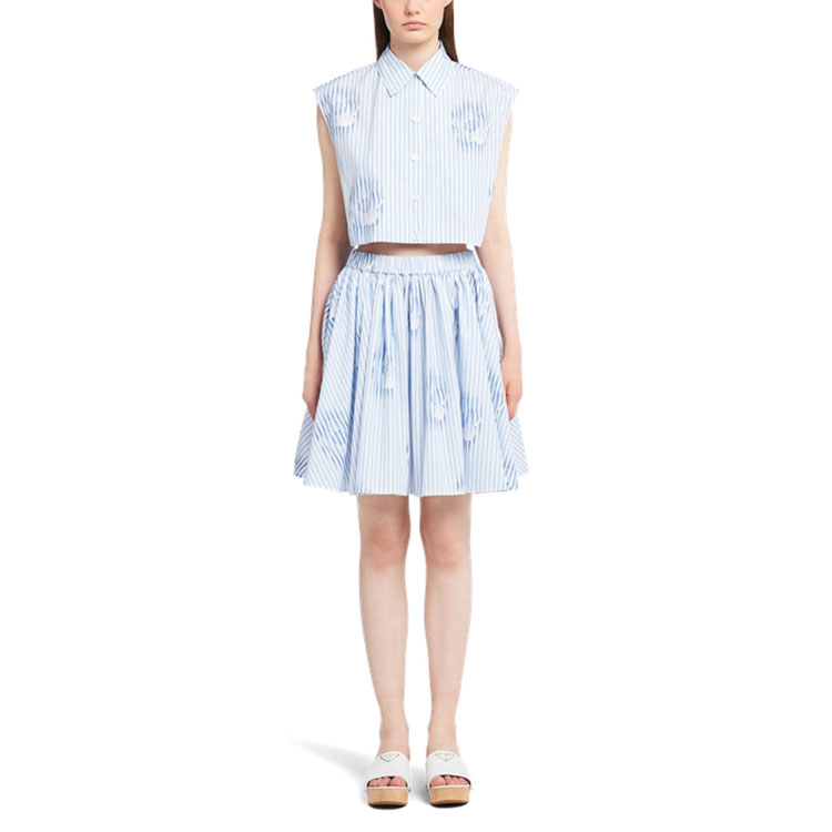 Lookbook (W) PRADA SS22 花卉條紋無袖棉質襯衫 女款淺藍色 P456F-10MY-F0076-S-221