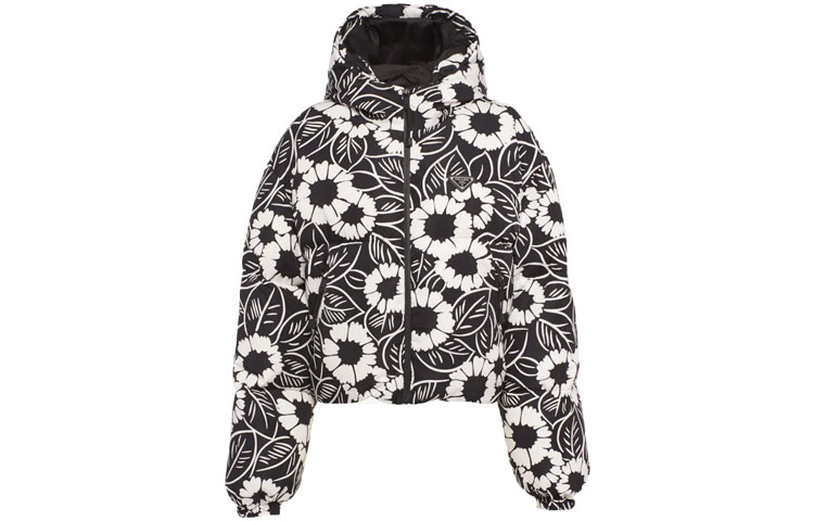 Order (W) 普拉达SS22花卉Logo印花羽绒冬季黑色连帽外套. 29M698-10UU-F0967-S-212