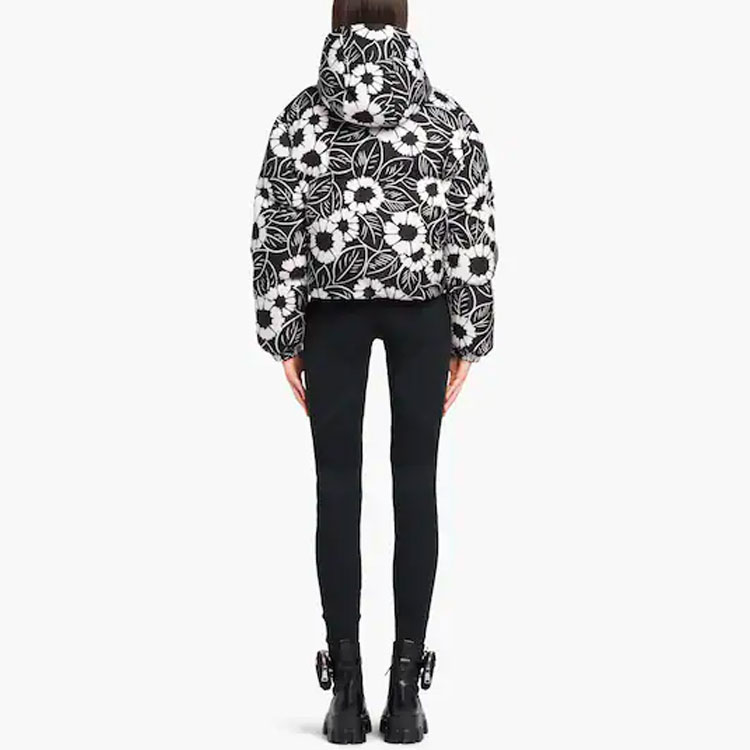 Shop (W) 普拉达SS22花卉Logo印花羽绒冬季黑色连帽外套. 29M698-10UU-F0967-S-212