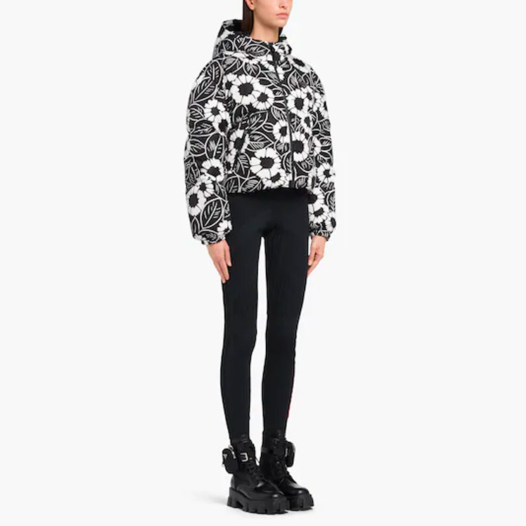 Purchase (W) 普拉达SS22花卉Logo印花羽绒冬季黑色连帽外套. 29M698-10UU-F0967-S-212