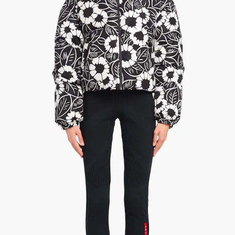 Details for (W) 普拉达SS22花卉Logo印花羽绒冬季黑色连帽外套. 29M698-10UU-F0967-S-212