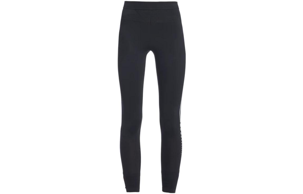 (Women) PRADA SS22 Linea Rossa  Black Knit Leggings with Stripe & Logo Print. 122056-1YCE-F0967-S-211