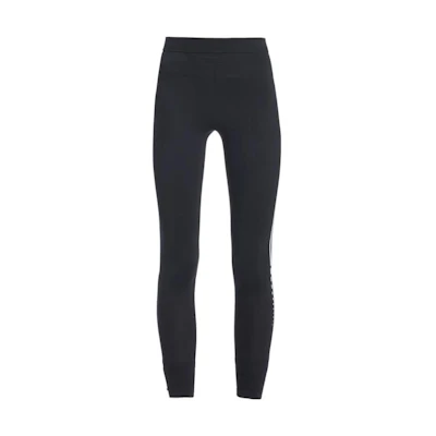 (Women) PRADA SS22 Linea Rossa Black Knit Leggings with Stripe & Logo Print. 122056-1YCE-F0967-S-211