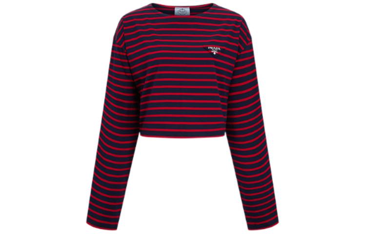 (Women) PRADA SS22 Oversized Striped Long Sleeve Knit T-Shirt  Red 34628-1045-F0E7D-S-221