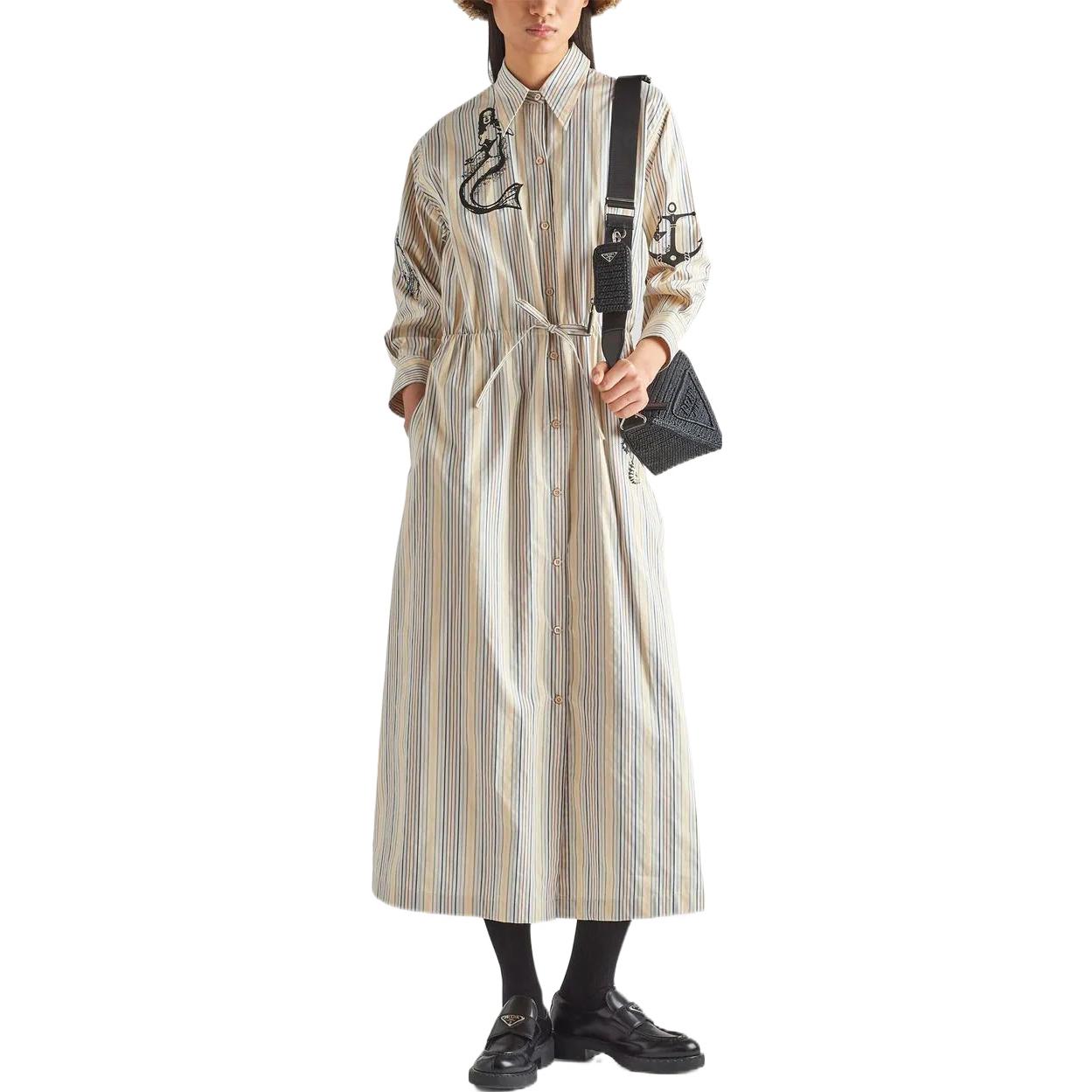 Lookbook (W) 普拉达SS22条纹印花长袖衬衫连衣裙女款米色 P3G73G-10M5-F0013-S-221