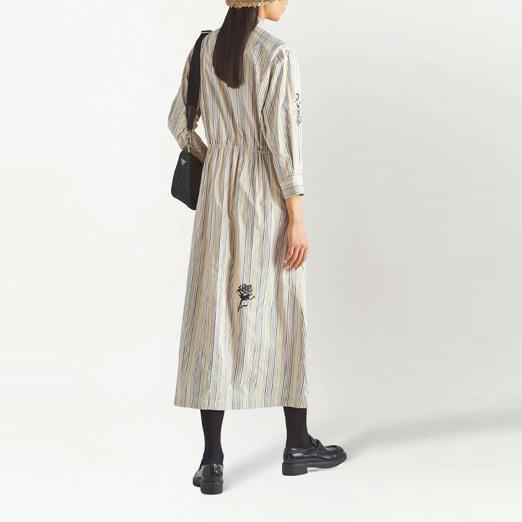 Shop (W) 普拉达SS22条纹印花长袖衬衫连衣裙女款米色 P3G73G-10M5-F0013-S-221