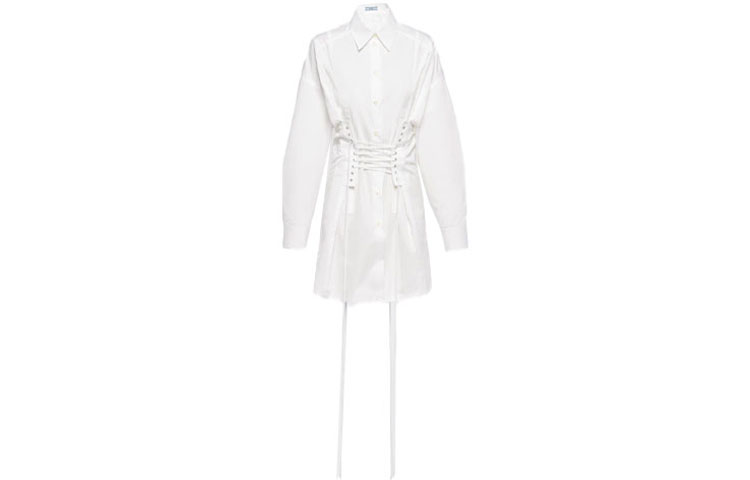 (Women) PRADA SS22 Printed Poplin Short Long-Sleeve Dress White  Fashion. P3H11-1XV2-F0009-S-221