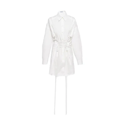 (Women) PRADA SS22 Printed Poplin Short Long-Sleeve Dress White Fashion. P3H11-1XV2-F0009-S-221