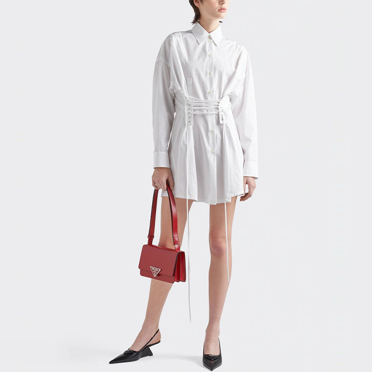 Lookbook (W) PRADA SS22印花府绸短袖长款连衣裙白色时尚。 P3H11-1XV2-F0009-S-221