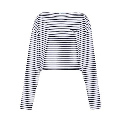 (Women) PRADA SS22 Striped Jersey Long Sleeve T-Shirt Women’s Blue 34628-103J-F0UB0-S-221