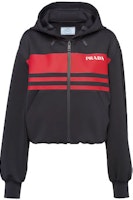 (Women) PRADA SS22 Striped Logo Print Solid Color Hoodie Jacket Women Black. 138598-10QM-F0002-S-212 (Women) PRADA SS22 Striped Logo Print Solid Color Hoodie Jacket Women Black. 138598-10QM-F0002-S-212