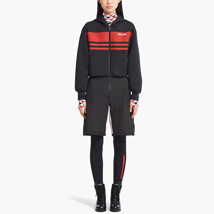 Lookbook (W) 普拉达 SS22 条纹标志印花纯色连帽外套 女士 黑色 138598-10QM-F0002-S-212