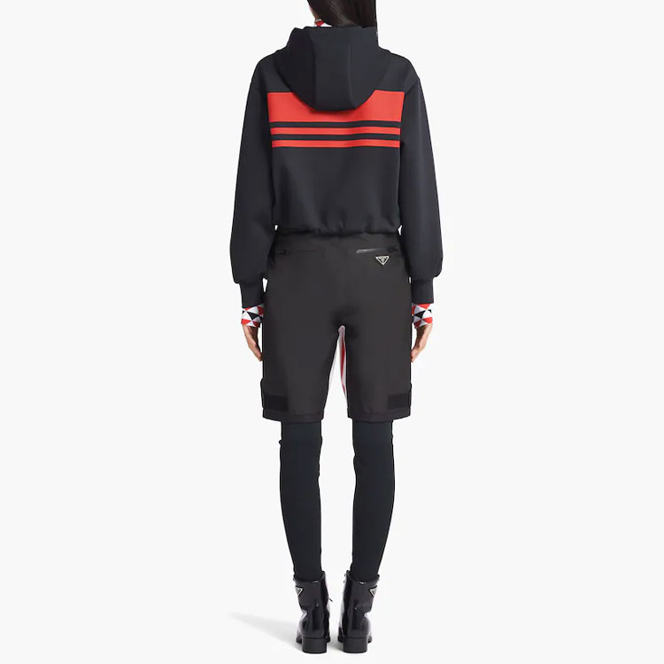 Shop (W) 普拉达 SS22 条纹标志印花纯色连帽外套 女士 黑色 138598-10QM-F0002-S-212