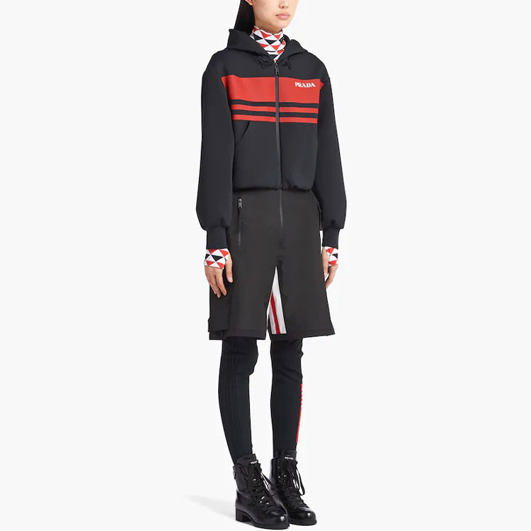 Purchase (W) 普拉达 SS22 条纹标志印花纯色连帽外套 女士 黑色 138598-10QM-F0002-S-212