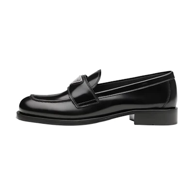 (W) Prada SS22 Unlined brushed leather loafers 'Black'