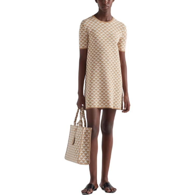 (Women) PRADA SS23  Beige Triangle Logo Print Short Sleeve Dress 23958-12QA-F0C9M-S-231 圖 3