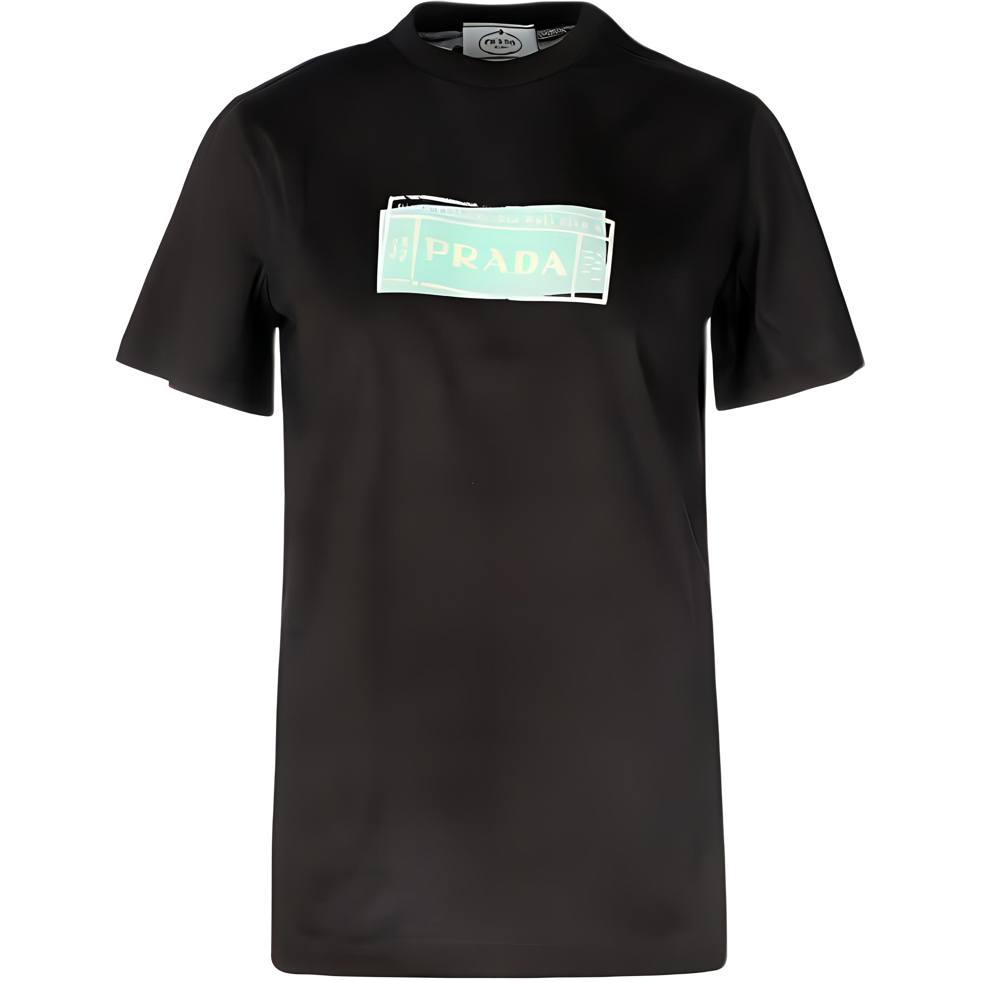 (Women) PRADA SS23  Black Cotton Crewneck Short-Sleeve T-Shirt. 35838-1V0E-F0002-S-161
