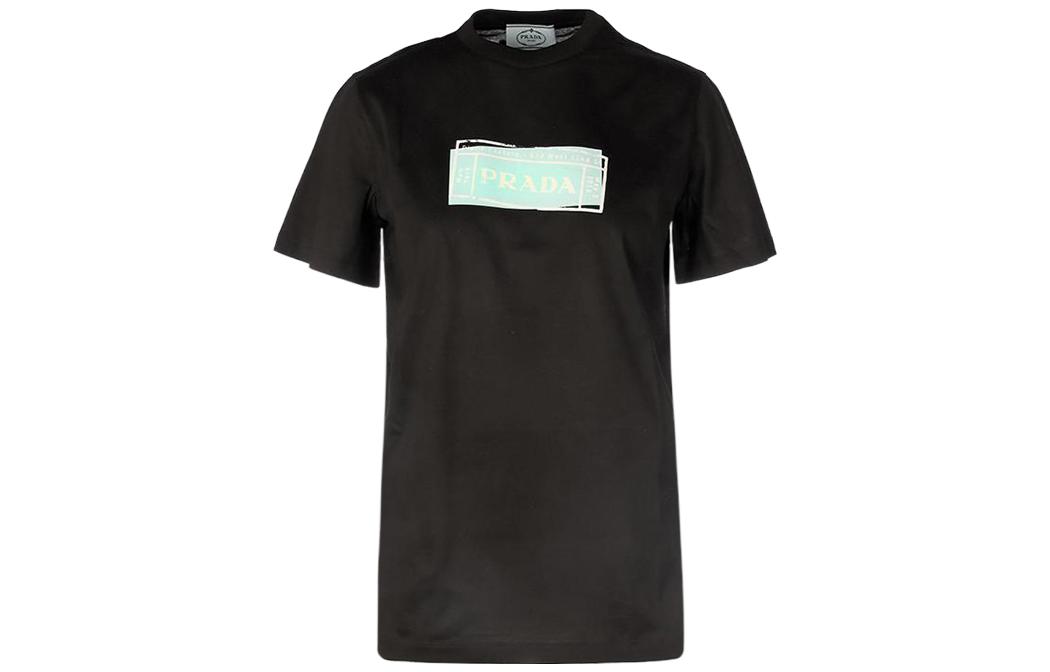 Order (W) PRADA SS23 Camiseta Negra de Algodón de Manga Corta y Cuello Redondo. 35838-1V0E-F0002-S-161