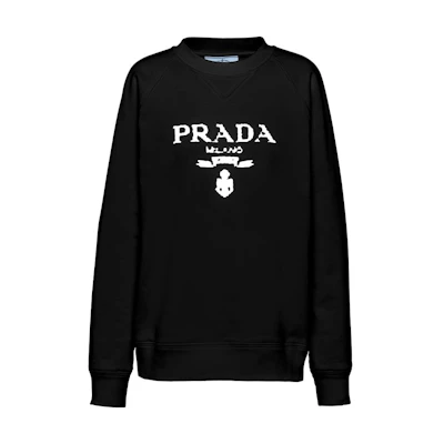 (Women) PRADA SS23 Black Logo Print Crewneck Long Sleeve Sweatshirt. 134631-1ZT7-F0967-S-202