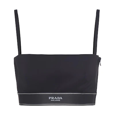 (Women) PRADA SS23 Black Logo Print Square Neck Cami Top. P962I-F62-F0002-S-221
