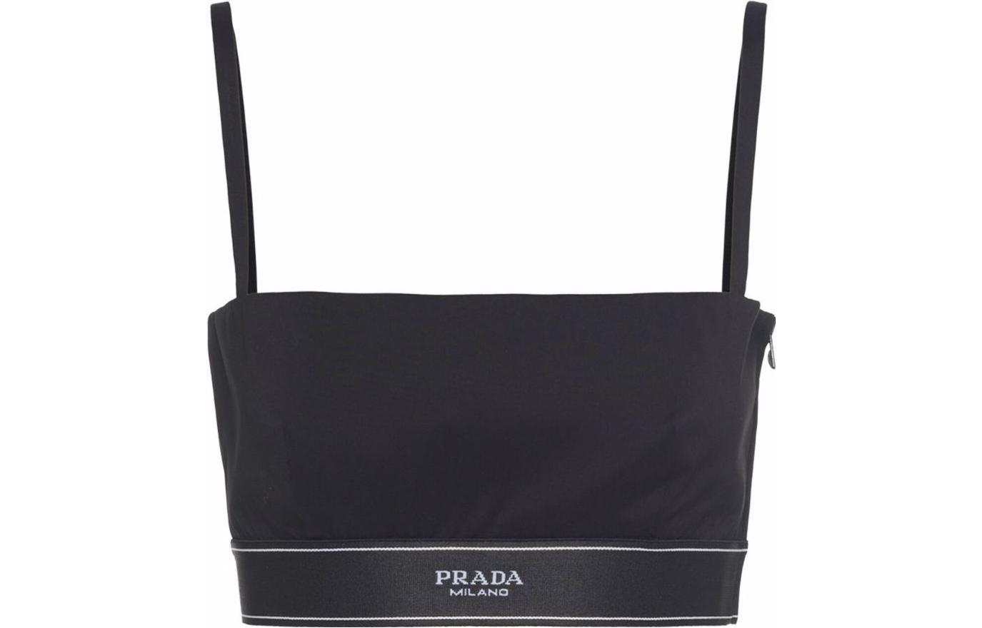 Order (W) PRADA SS23 Tank Top Wanita Hitam Logo Print Leher Persegi. P962I-F62-F0002-S-221