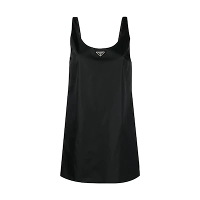 (Women) PRADA SS23 Black Nylon Sleeveless Dress with Triangle Logo. 230690-1WQ8-F0002-S-231