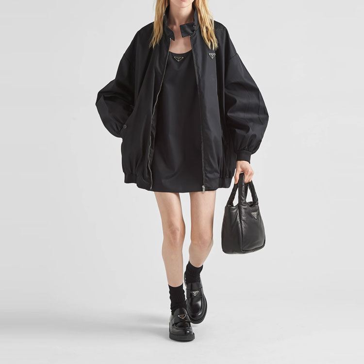 Shop (Women) PRADA SS23  Black Nylon Sleeveless Dress with Triangle Logo. 230690-1WQ8-F0002-S-231