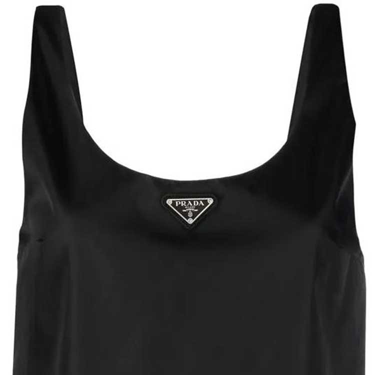 Cheap (Women) PRADA SS23  Black Nylon Sleeveless Dress with Triangle Logo. 230690-1WQ8-F0002-S-231