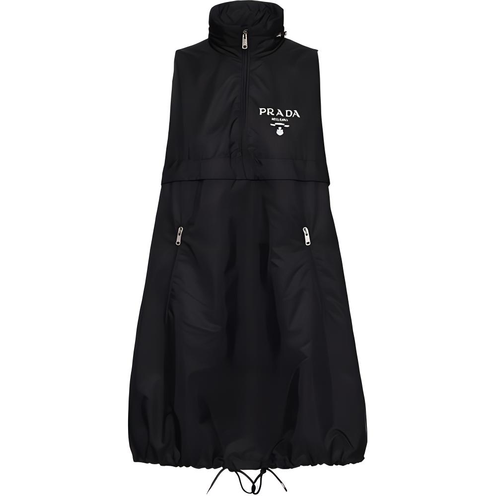 (Women) PRADA SS23  Black Sleeveless Hoodie Dress with Logo Print. 23X691-1WQ9-F0002-S-231