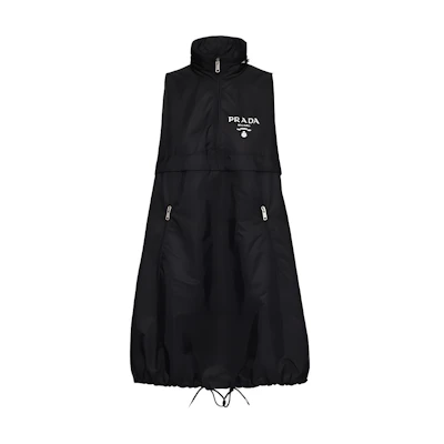 (Women) PRADA SS23 Black Sleeveless Hoodie Dress with Logo Print. 23X691-1WQ9-F0002-S-231