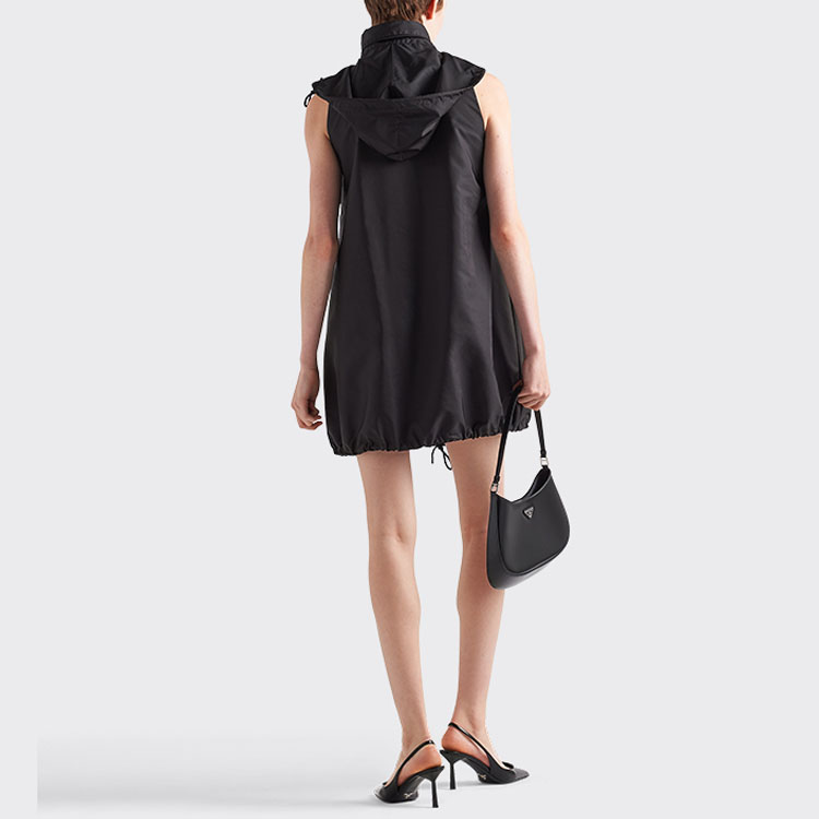 Shop (Women) PRADA SS23  Black Sleeveless Hoodie Dress with Logo Print. 23X691-1WQ9-F0002-S-231