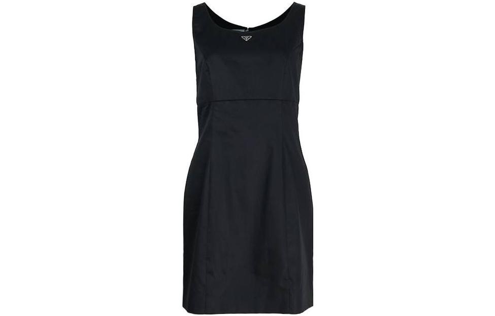 (Women) PRADA SS23  Black Slim Fit Sleeveless Dress with Logo. P3J2512JFF0002