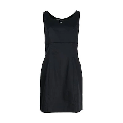 (Women) PRADA SS23 Black Slim Fit Sleeveless Dress with Logo. P3J2512JFF0002