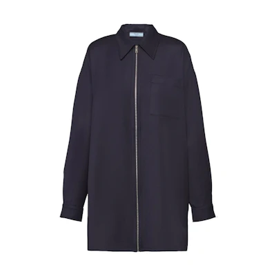 (Women) PRADA SS23 Blue Long Sleeve Sunscreen Shirt with Chest Pocket Zipper P498F-108W-F0008-S-221