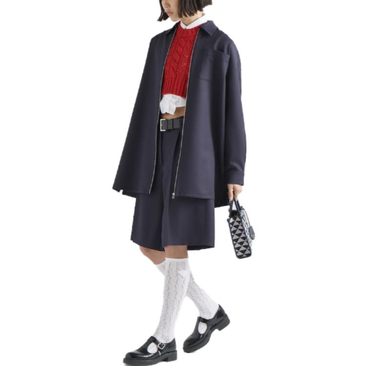 Lookbook (W) プラダ SS23 ブルー 長袖 サンスクリーン シャツ 胸ポケット ジッパー付き P498F-108W-F0008-S-221