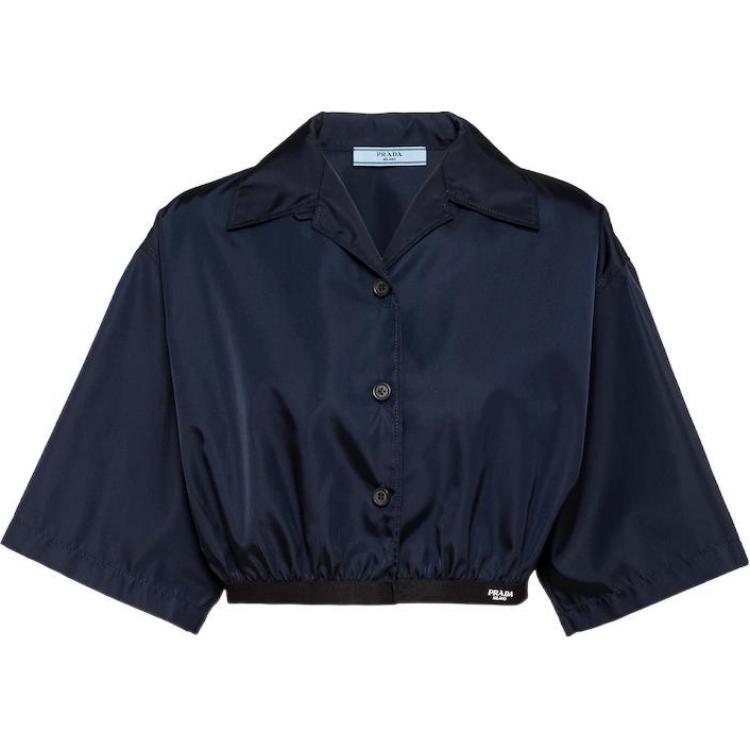 (Women) PRADA SS23  Blue Nylon Cropped Short Sleeve UV Protection Shirt 240719-1WQ8-F01AE-S-231