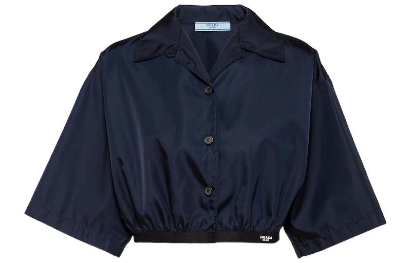 Order (Women) PRADA SS23  Blue Nylon Cropped Short Sleeve UV Protection Shirt 240719-1WQ8-F01AE-S-231
