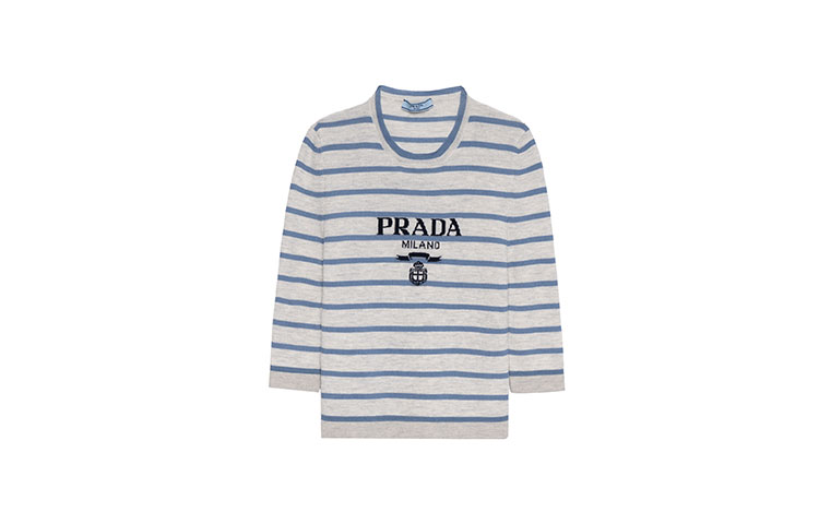(Women) PRADA SS23  Blue Striped Detail Crewneck Short Sleeve Knit Top. P24V1G-11J5-F0VWZ-S-231 圖 2