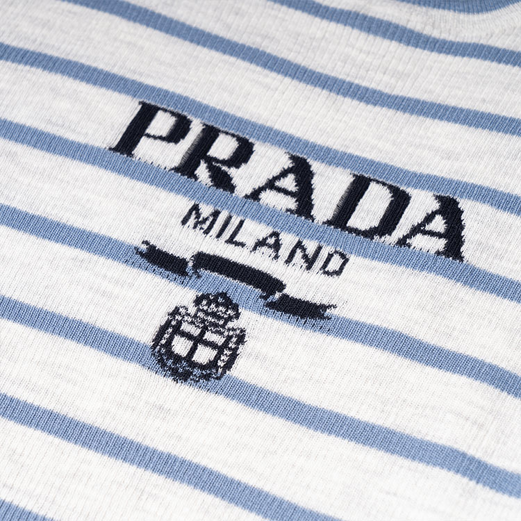 (Women) PRADA SS23  Blue Striped Detail Crewneck Short Sleeve Knit Top. P24V1G-11J5-F0VWZ-S-231 圖 5