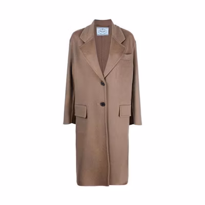(Women) PRADA SS23 Camel Single-Breasted Collared Coat P669O-1XON-F0040