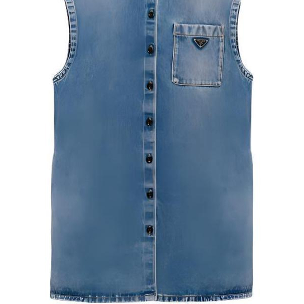 Details for (W) PRADA SS23 Jaket Denim Logo Segi Tiga - Biru Denim. GFC047-12O0-F0BAU-S-231