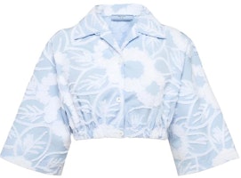 (Women) PRADA SS23 Embroidered Floral Cropped Sun Protection Shirt Light Blue P455FR-10MX-F0X24-S-221 (Women) PRADA SS23 Embroidered Floral Cropped Sun Protection Shirt Light Blue P455FR-10MX-F0X24-S-221